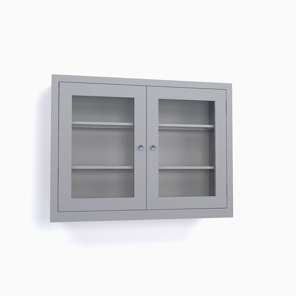 Two Glazed Door Cabinet, 2 Glass Shelves